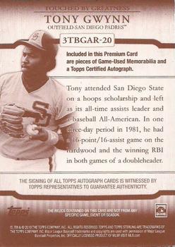 2010 Topps Sterling - Touched By Greatness Relic Triple Autographs Sterling Silver #3TBGAR-20 Tony Gwynn Back